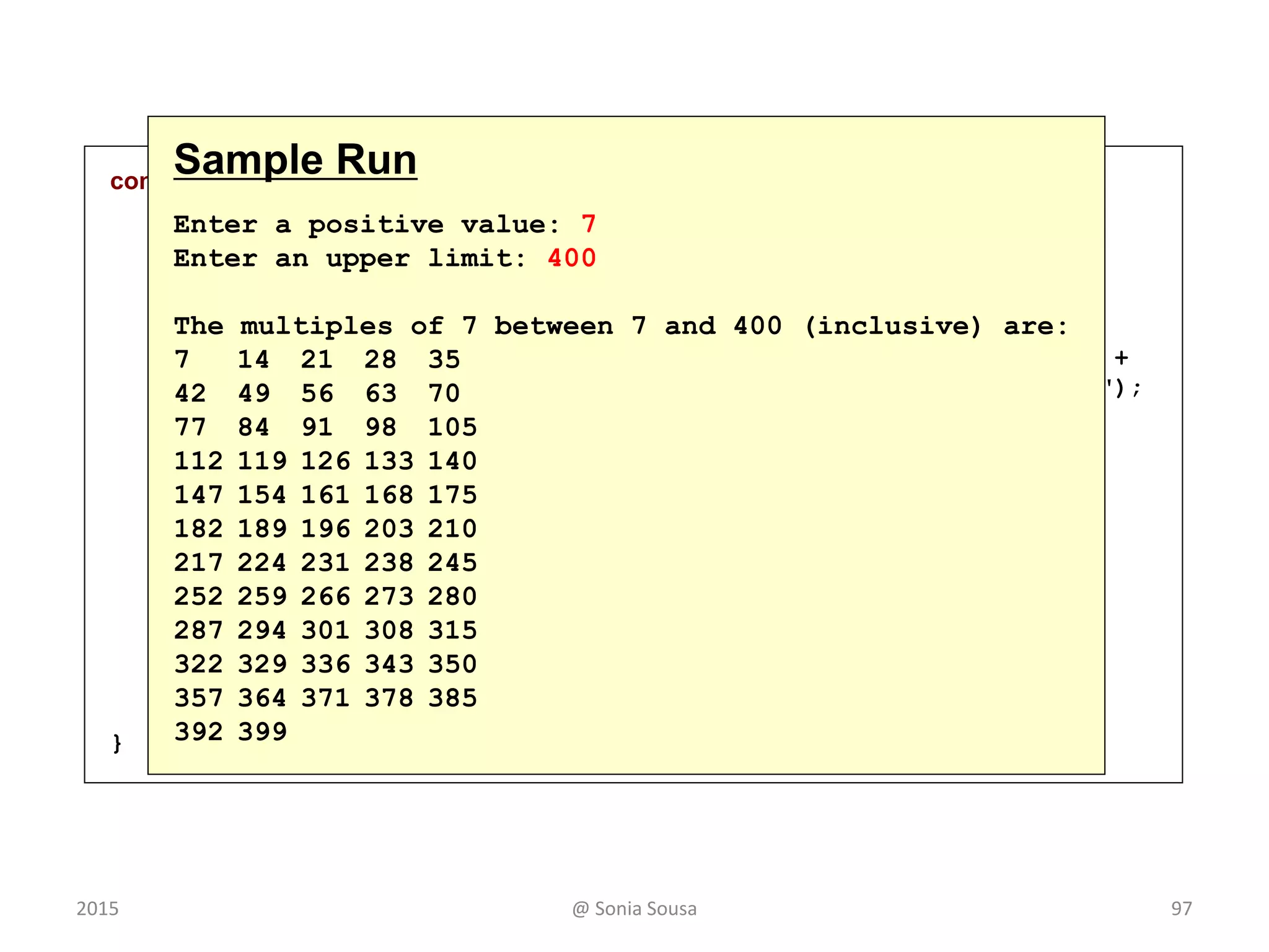 continue
System.out.println ("Smith balance after withdrawal: " +
acct2.withdraw (430.75, 1.50));
acct1.addInterest();
acct2.addInterest();
acct3.addInterest();
System.out.println ();
System.out.println (acct1);
System.out.println (acct2);
System.out.println (acct3);
}
}
Output
Smith balance after deposit: 540.0
Smith balance after withdrawal: 107.55
72354 Ted Murphy $132.90
69713 Jane Smith $111.52
93757 Edward Demsey $785.90
97
 
