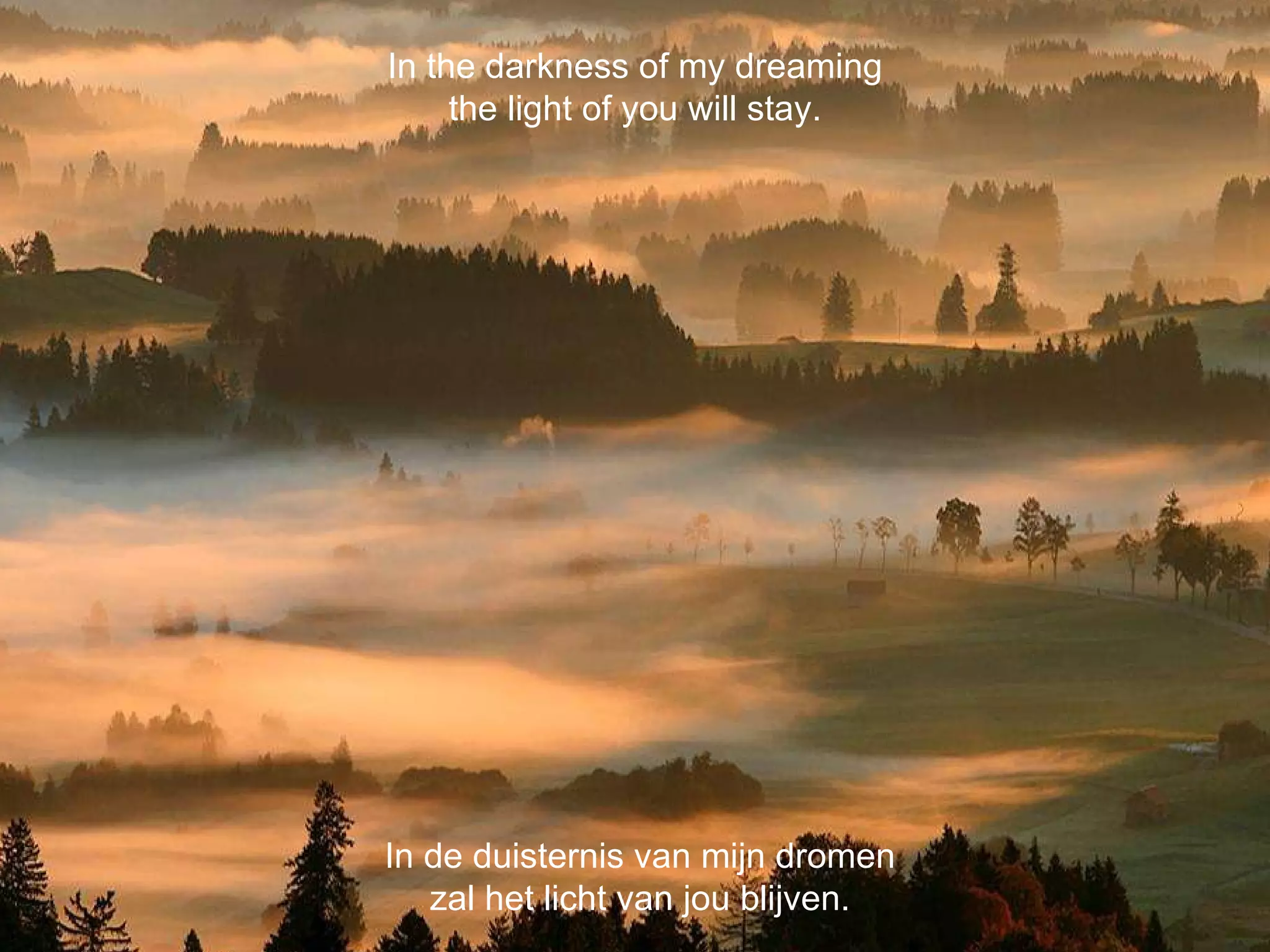 In de duisternis van mijn dromen zal het licht van jou blijven. In the darkness of my dreaming the light of you will stay. 