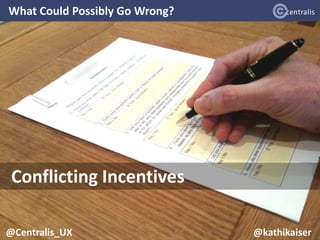 What Could Possibly Go Wrong?
@Centralis_UX
Conflicting Incentives
@Centralis_UX @kathikaiser
 