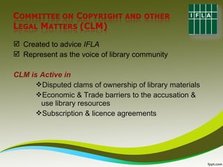  Promote the basic human rights
 Rise awareness the essential correlation between library
concept and intellectual freed...