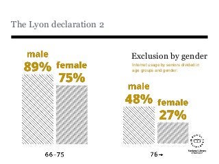 Exclusion by gender
Internet usage by seniors divided in
age groups and gender:
The Lyon declaration 2
 
