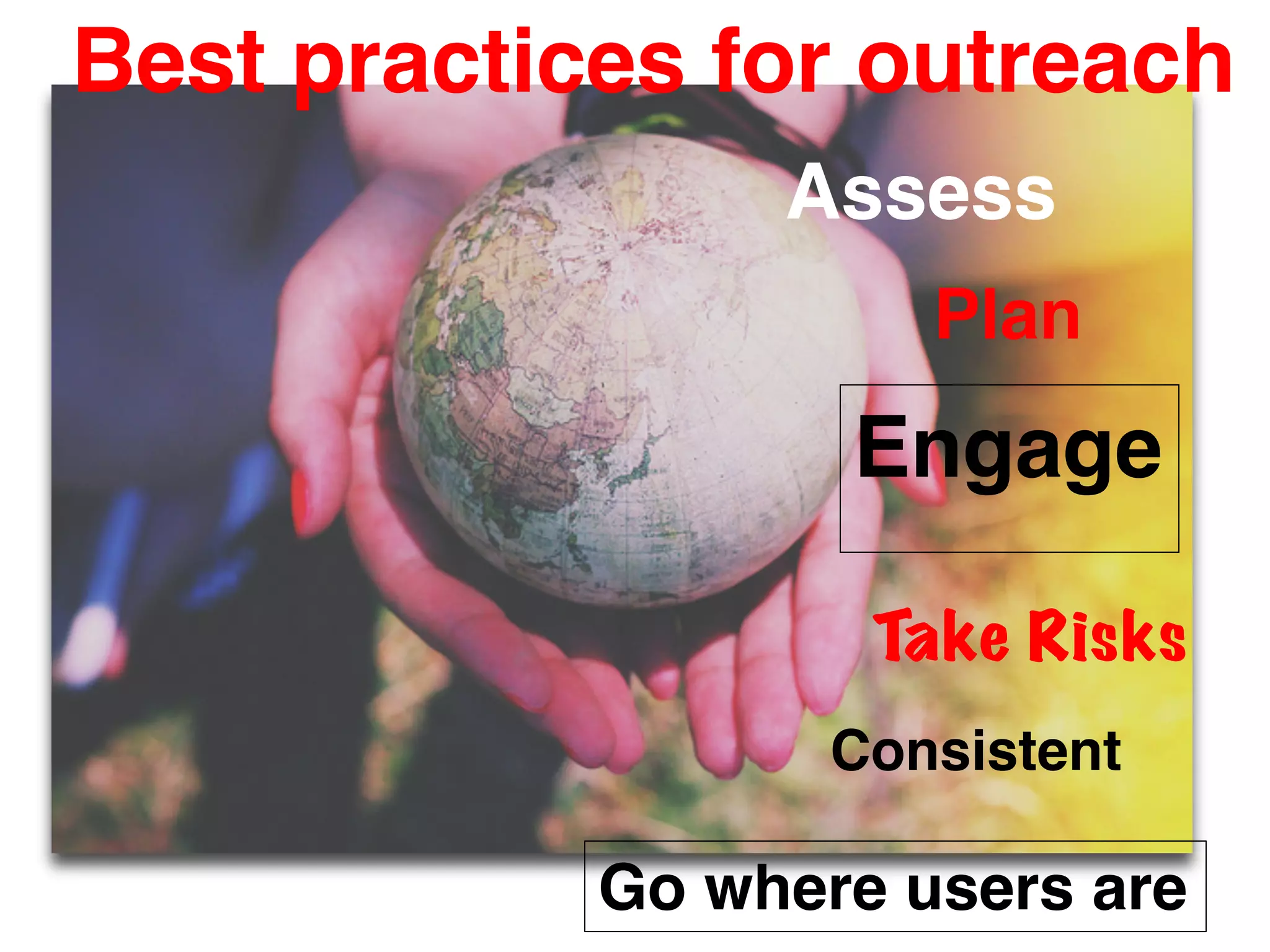 Every library has their own unique set of
users or non-users they want to reach….




                         http://www.flickr.com/photos/hughes_leglise/461546381/
                                                                                  http://www.flickr.com/photos/ingetjetadros/4907828996/
 