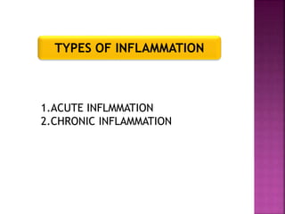TYPES OF INFLAMMATION
1.ACUTE INFLMMATION
2.CHRONIC INFLAMMATION
 