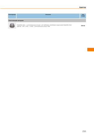 Конструкция Описание Код
товара
Уплотняющая заглушка
Aseptoflex Vario · с уплотнительным кольцом · для приборов с резьбовым соединением Aseptoflex Vario ·
адаптер : V4A / 316L / 1.4435 / уплотнительное кольцо: FKM
E30128
Адаптер
235
 