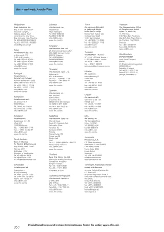 ifm – weltweit: Anschriften

Philippinen

Schweiz

Türkei

Vietnam

Gram Industrial, Inc.
Bldg. 9 Don Mariano Lim
Industrial Complex,
Alabang Zapote Road
corner Concha Cruz Drive,
Brgy. Almanza 1 Las Piñas City
Tel. 632-8502218 / 8508496
Fax. 632-8077173 / 8503055
efector@gram.com.ph

ifm electronic ag
Altgraben 27
4624 Härkingen
Tel. 0800 88 80 33
Fax 0800 88 80 39
info.ch@ifm.com
www.ifm.com/ch

ifm electronic Elektrikli
ve Elektronik Aletler
İth.İhr.Paz.Tic.Ltd.Şti.
Merkez Mah. Nadide Sok.
Anıttepe Sitesi No:28
34381 Şişli / İstanbul
Tel. +90 / 212 / 210 5080
Fax +90 / 212 / 221 7159
info.tr@ifm.com
www.ifm.com/tr

The Representative Office
of ifm electronic GmbH
in Ho Chi Minh City
7A-7th Floor,
#467 Dien Bien Phu Street,
Ward 25, Binh Thanh District,
Ho Chi Minh City 700000,
Vietnam
Tel. +84-8-35125177
Fax +84-8-35125178
sales.vn@ifm.com

Polen
ifm electronic Sp.z o.o.
ul. Kosciuszki 175
PL 40-524 Katowice
Tel. +48 / 32 / 60 87 454
Tel. +48 / 32 / 60 87 480
Fax +48 / 32 / 60 87 455
info.pl@ifm.com
www.ifm.com/pl

Portugal
ifm electronic Sucursal em Portugal
Avenida da Republica 2503
4430-208 Vila Nova de Gaia
Tel. +351 / 22 / 37 17 108
Fax +351 / 22 / 37 17 110
info.pt@ifm.com
www.ifm.com/pt

Singapur
ifm electronic Pte. Ltd.
25, International Business Park
#03-26/29 German Center
609916 Singapur
Tel. +6565628661
Fax +6565628660
sales.sg@ifm.com
www.ifm.com/sg

Tunesien
TECHNOPREST – Tunisia
GP1 – Km 5,5 Rte de Sousse –
Z.I 2013 Ben Arous – Tunisia
Tel : +216 71 389 203
Fax : + 216 71 389 215
technoprest@technoprest.com.tn

Slowakei
ifm electronic spol. s.r.o.
Rybnicna 40
831 06 Bratislava
Tel. +421 / 2 / 44 87 23 29
Fax +421 / 2 / 44 64 60 42
info.sk@ifm.com
www.ifm.com/sk

Spanien

Ukraine
ifm electronic
Mariny Raskovoj 11
02660 Kiev
Ukraine
Tel. +380 44 501 8543
Fax +380 44 501 8543
info.ua@ifm.com
www.ifm.com/ua

ifm electronic s.r.l.
Str. Cristian Nr. 5
550073 Sibiu
Tel.: 0040 269 224550
Fax: 0040 269 224766
info.ro@ifm.com

ifm electronic s.l.
Parc Mas Blau
Edificio Inbisa
c/ Garrotxa 6-8
08820 El Prat de Llobregat
tel: 0034 93 479 30 80
fax: 0034 93 479 30 86
info.es@ifm.com
www.ifm.com/es

Russland

Südafrika

USA

ifm electronic
Ibragimova, 31, k.50
office 607
105318 Moscow
Tel.: +7 (495) 921-44-14
Fax: +7 (495) 651-82-97
info.ru@ifm.com
www.ifm.com/ru

ifm electronic (pty) Ltd
Shorrok House
Route 21 Corporate Park
Nellmapius Drive,
Irene Ext. 30,
Centurion 0157,
Pretoria
Postnet Suite 279
Private bag X8
Elardus Park
0047
Tel. +27 (0) 861 IFM RSA / 436 772
Fax +27(0)12 450 0322
info.za@ifm.com
www.ifm.com/za

ifm efector, inc.
782 Springdale Drive
Exton, PA 19341
Tel. 800-441-8246
Fax 800-329-0436
info.us@ifm.com
www.ifm.com/us

Rumänien

Saudi Arabien
Noor Al-Shomoe
for Electric & Maintenance
King Khalid Street, Cross 5
P.O. Box 2571
Al-Khobar 31952
Kingdom of Saudi Arabia
Tel. +9 663 864 49 58
Fax +9 663 894 63 41
h.o.info@nooralshomoe.com

Schweden
ifm electronic ab
Drakegatan 6
41250 Göteborg
Tel. växel 031-750 23 00
Tel. order 031-750 23 50
Telefax 031-750 23 29
info.se@ifm.com
www.ifm.com/se

350

Thailand
Sang Chai Meter Co., Ltd.
694/16-19 Phaholyothin Road
Samsen Nai, Phayathai
Bangkok 10400
Tel. +66 / 2 / 616 8051
Fax +66 / 2 / 616 8050
scmth@ksc.th.com

Tschechische Republik
ifm electronic spol.s.r.o.
U Křížku 571
252 43 Prag
Tel. +420 / 2 / 67 990 211
Fax +420 / 2 / 67 750 180
info.cz@ifm.com
www.ifm.com/cz

Ungarn
ifm electronic kft.
Szent Imre út 59. I.em.
H-9028 Győr
Tel. +36-96 / 518-397
Fax +36-96 / 518-398
info.hu@ifm.com
www.ifm.com/hu

Venezuela
Petrobornas, C.A.
C.C. Plaza Aeropuerto,
Galería piso 1, Local P1-B03,
Calle Neverí, Unare,
Puerto Ordaz 8050,
Estado Bolívar
Venezuela
Tel. + 58 286 9513382
info@petrobornas.net
www.petrobornas.net

Vereinigte Arabische Emirate
United Arab Emirates
Al Injazat Technical Services Est.
P.O. Box 42895
Al Qubaisi bldg floor 0 flat # 4
Liwa street corner of corniche road,
Abu Dhabi,
United Arab Emirates
Tel.: +971-2-6585400
Fax: +971-2-6585401
Mob: +971-50-6811072
kamran@injazat.ae
www.injazat.ae

Produktselektoren und weitere Informationen finden Sie unter: www.ifm.com

Weißrussland
DEPOSIT INVEST
Joint-Stock Company
Block 2,
27 Zheleznodorovhnaya street
220089 Minsk
Republic of Belarus
Tel. +375-17-270 75 06
Fax +375-17-270 75 07
george_ozerov@list.ru

 