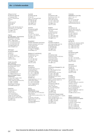 Afrique du Sud
ifm electronic (pty) Ltd
112 Sovereign Drive,
Route 21 Corporate Park
Centurion
0157
Postnet Suite 279
Postnet Bag X8
Elardus Park
0047
National: 0861 IFM RSA (436 772)
International: +72 12 450 0400
Fax: +27 12 450 0412
info.za@ifm.com
www.ifm.com/za
Algeria
Sarl AMS Algérie - Automatismes
Motorisation & Services
Lotissement C, lot n°190 B
Draria - 16000 ALGER
Tel. +213 (0)5 59 43 45 22
Tel. +213 (0) 23 26 41 45
Fax +213 (0)23 26 42 58
contact@amsalgérie.com
www.amsalgerie.com
Allemagne
ifm electronic gmbh
Friedrichstr. 1
45128 Essen
Tel. +49 201 24 22 0
Fax +49 201 24 22 12 00
info@ifm.com
www.ifm.com/de
Arabie Saoudite
Noor Al-Shomoe
for Electric & Maintenance
King Khalid Street, Cross 5
P.O. Box 2571
Al-Khobar 31952
Kingdom of Saudi Arabia
Tel. +9 663 864 49 58
Fax +9 663 894 63 41
h.o.info@nooralshomoe.com
Bariq Al Emdadat Trading
Establishment
P.O. Box 27001, Riyadh 11653
Kingdom of Saudi Arabia
Contact: Abdul Aziz Mohamed Elias
Tel. +966 11 4728782
Fax +966 11 4725576
Mobile 00966 53 2626686
azizelias@bariqarabia.com
Argentine
ifm electronic s.r.l.
Lola Mora 421
10º piso, oficina 3
1107 - Puerto Madero
Ciudad Aut. Buenos Aires
Tel./Fax +54 (011) 5353-3436
Interior del país: 0810-345-3436
info.ar@ifm.com
www.ifm.com/ar
Australie
ifm efector pty ltd.
PO Box 479
Suite 3, 745 Springvale Road
Mulgrave VIC 3170
Tel. 1300 365 088
Fax 1300 365 070
sales.au@ifm.com
www.ifm.com/au
Autriche
ifm electronic gmbh
Wienerbergstraße 41
Gebäude E
1120 Vienne
Tel. +43 / 1 / 617 45 00
Fax +43 / 1 / 617 45 00 10
info.at@ifm.com
www.ifm.com/at
Bangladesh
Sensotec Automation and Control
Sensotec Automation and Control
5, New Eskaton Road
Ghausnagar,Ramna
Dhaka 1000 Bangladesh
Tel. +880 171 154 689 0
sensotec@agni.com
Belgique et Luxembourg
ifm electronic n.v./s.a.
Zuiderlaan 91 - B6
1731 Zellik
Tel. +32 2 481 0220
Fax +32 2 463 1795
info.be@ifm.com
www.ifm.com/be
Biélorussie
ifm electronic
ELTICON Trade House Ltd.
2A Ostroshitskaya st.
220125 Minsk, Belarus
Tel.: +375-17-286-4649
Fax: +375-17-289-6169
E-mail: info@elticon.ru
www.elticon.ru
AkvilaKit Ltd.
Kamennogorskaya str. 47-123
220055 Minsk, Belarus
Tel.: +375-17-241-00-06
Fax: +375-17-241-00-05
E-mail: info@akvilakit.by
www.akvilakit.by
Bolivia
BAVARIA S.R.L.
Álvaro Baptista Vargas
Zona Calacoto Alto, Urb. Morocollo -
Santos Pariamo
C. Mario Diaz de medina (26-A), n° 32
La Paz
Tel. 00-591-2-279 269 1
Mobile 00-591-720-47 442
PoBox N°312248
alvarobaptista@bavaria.bo
www.bavaria.bo
Brésil
ifm electronic Ltda.
Rua Eleonora Cintra, 140
Jardim Analia Franco
03337-000 Sāo Paulo
Tel. +55-11-2672-1730
Fax +55-11-2673-3501
info.br@ifm.com
www.ifm.com/br
Bulgarie
ifm electronic eood
1202 Sofia
ul. Klokotnica No 2A
Business Centre IVEL
fl.4, office 17
Tel. +359 2 807 59 69
Fax +359 2 807 59 60
info.bg@ifm.com
Canada
ifm efector Canada Inc.
2233 Argentia Road, Suite 104
Mississauga, ON L5N 2X7
Tel. 855-436-2262
Fax 855-399-5099
info.ca@ifm.com
www.ifm.com/ca
Chili
ifm electronic SpA
Presidente Eduardo Frei Montalva
6199, Oficina 5032
Comuna de Conchalí
Región Metropolitana
Tel.: +56-2-32239282
info.cl@ifm.com
Chine
ifm electronic (Shanghai) Co., Ltd
Building 15,
No. 1000, Zhangheng Road,
Pu Dong District.
201203 Shanghai, P.R.China
Tel. +86 21 3813 4800
Fax +86 21 5027 8669
400 National Service Hotline:
400 880 6651
Involving: Contract quotation, Product
delivery, Technical support, etc
info.cn@ifm.com
www.ifm.com/cn
ifm electronic (HK) Ltd
Unit 2106, 21/F,
Tower 2, Metroplaza
No. 223 Hing Fong Road,
Kwai Chung,
N.T., Hong Kong.
info.hk@ifm.com
www.ifm.com/hk
ifm electronic (Taiwan) Limited
9F.-6, No.12, Fuxing 4th Rd., Cianjhen
District, Kaohsiung City,
Postal Code 806, Taiwan, R.O.C.
Tel. +886-7-335-7778
Fax +886-7-335-6878
info.tw@ifm.com
www.ifm.com/tw
Colombie
SENSOMATIC Y CIA LTDA.
Calle 1 C 25a - 50
Bogotá D.C.
Tel. +57 313 430 2264
Tel. +57 1 407 96 96
info@sensomatic-ltda.com
www.sensomatic-ltda.com
Corée
ifm electronic Ltd.
Hyundai Liberty House 201
Dokseodang-ro Yongsan-Gu
04420 Séoul
Tel. +82 2-790-5610
Fax +82 2-790-5613
info.kr@ifm.com
www.ifm.com/kr
Costa Rica
Gen Bus S.A
Santa Rosa, Sto. Domingo, Heredia.
Bodegas Del Sol, Bodega n° 22
Tel. + (506) 25 60 39 58
Tel. + (506) 22 62 39 27
Fax + (506) 22 62 16 74
Croatie
ifm electronic gmbh
Wienerbergstr. 41
Gebäude E
1120 Wien
Tel. +43 / 1 / 617 45 00
Fax +43 / 1 / 617 45 00 10
info.hr@ifm.com
www.ifm.com/hr
Danemark
ifm electronic a/s
Ringager 4A
2605 Brøndby
Tel. +45 70 20 11 08
info.dk@ifm.com
www.ifm.com/dk
Ecuador
ECUAINSETEC
Sucursal Quito
Yugoslavia N34-110 Azuay
Edif. Ecuainsetec
Tel. (593-2) 2450-475 / 2261979 /
2269148 / 2253757
Sucursal Guayaquil
Cdla. Kennedy Norte Mz. 705
Sl. 2 Av. Assaf Bucarám y
Miguel Campodonico
Tel. (593-4) 2680-150 / 2680155 /
2680157 / 2680145
infuio@ecuainsetec.com.ec
Egypte
Egyptian Establishment
for Electromechanical Supplies
Mr. Ahmed Gouda
27 Al-Salam Street
Al Arezona, Al Haram Road
Giza 12111, Caire
Tel. +20 / 2 / 586 49 49
Fax +20 / 2 / 586 49 49
Mobile +20 10 10 61 791
ahmed_gouda97@yahoo.com
ifm – à l‘échelle mondiale
64
Vous trouverez les sélecteurs de produits et plus d‘informations sur : www.ifm.com/fr
 