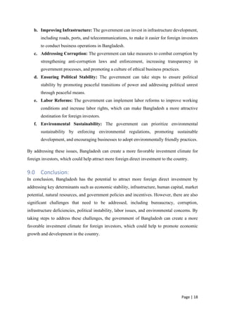Determinants of Foreign Direct Investment in Bangladesh | PDF