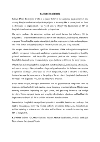 Determinants of Foreign Direct Investment in Bangladesh | PDF