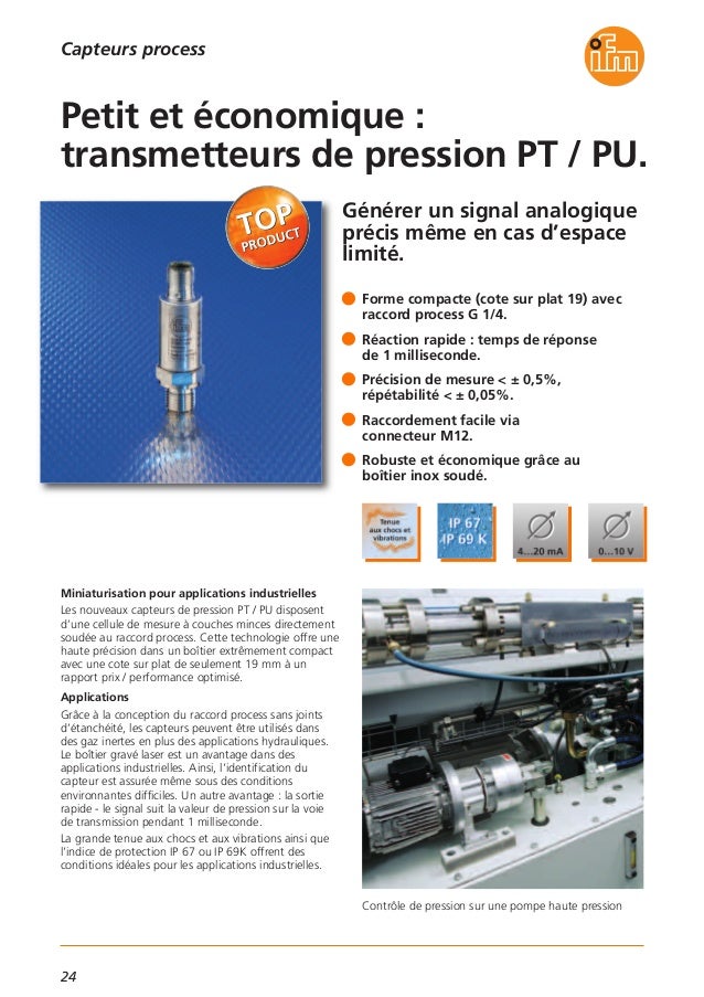 25 bar Pression émetteur 0... 4-20 mA ifm electronic pt5403 G 1//4