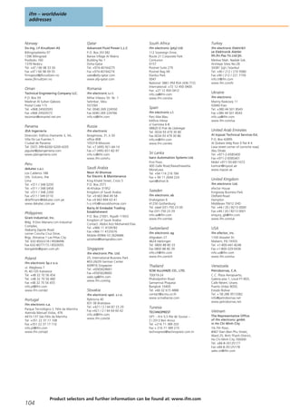 ifm – worldwide
addresses
104
Product selectors and further information can be found at: www.ifm.com
Norway
Siv.Ing. J.F.Knudtzen AS
Billingstadsletta 97
1396 Billingstad
Postboks 160
1378 Nesbru
Tel. +47 / 66 98 33 50
Fax +47 / 66 98 09 55
firmapost@jfknudtzen.no
www.jfknudtzen.no
Oman
Technical Engineering Company LLC.
P.O. Box 59
Madinat Al Sultan Qaboos
Postal Code 115
Tel. +968 24503593
Fax +968 24503573
tecoman@omantel.net.om
Panama
JDA Ingeniería
Dirección: Edificio Diamante 3, 3A,
Villa De Las Fuentes 1.
Ciudad de Panamá.
Tel: (507) 399-8200/ 6200-4205
jaguilar@jdaingenieria.com
www.jdaingenieria.com
Peru
dekatec s.a.c.
Los Calderos 188
Urb. Vulcano, Ate
Lima
Tel. +511 / 348 0293
Tel. +511 / 348 0458
Tel. +511 / 348 2269
Fax +511 / 349 0110
dkleffmann@dekatec.com.pe
www.dekatec.com.pe
Philippines
Gram Industrial, Inc.
Bldg. 9 Don Mariano Lim Industrial
Complex,
Alabang Zapote Road
corner Concha Cruz Drive,
Brgy. Almanza 1 Las Piñas City
Tel. 632-8502218 / 8508496
Fax 632-8077173 / 8503055
bongalido@gram.com.ph
Poland
ifm electronic Sp.z o.o.
ul. Węglowa 7
PL 40-105 Katowice
Tel. +48 32 70 56 454
Tel. +48 32 70 56 480
Fax +48 32 70 56 455
info.pl@ifm.com
www.ifm.com/pl
Portugal
ifm electronic s.a.
Parque Tecnológico S. Félix da Marinha
Avenida Manuel Violas, 476
4410-137 São Félix da Marinha
Tel. +351 22 37 17 108
Fax +351 22 37 17 110
info.pt@ifm.com
www.ifm.com/pt
Qatar
Advanced Fluid Power L.L.C
P.O. Box 201382
Barwa Village Al Wakra
Building No 1
Doha-Qatar
Tel. +974-40164275
Fax +974-40164274
sales@afp-qatar.com
www.afp-qatar.com
Romania
ifm electronic s.r.l.
Mihai Viteazu Str. Nr. 1
Selimbar, Sibiu
557260
Tel. 0040 269 224550
Fax 0040 269 224766
info.ro@ifm.com
Russia
ifm electronic
Ibragimova, 31, k.50
office 808
105318 Moscow
Tel. +7 (495) 921-44-14
Fax +7 (495) 651-82-97
info.ru@ifm.com
www.ifm.com/ru
Saudi Arabia
Noor Al-Shomoe
for Electric & Maintenance
King Khalid Street, Cross 5
P.O. Box 2571
Al-Khobar 31952
Kingdom of Saudi Arabia
Tel. +9 663 864 49 58
Fax +9 663 894 63 41
h.o.info@nooralshomoe.com
Bariq Al Emdadat Trading
Establishment
P.O. Box 27001, Riyadh 11653
Kingdom of Saudi Arabia
Contact: Abdul Aziz Mohamed Elias
Tel. +966 11 4728782
Fax +966 11 4725576
Mobile 00966 53 2626686
azizelias@bariqarabia.com
Singapore
ifm electronic Pte. Ltd.
25, International Business Park
#03-26/29 German Center
609916 Singapore
Tel. +6565628661
Fax +6565628660
sales.sg@ifm.com
www.ifm.com/sg
Slovakia
ifm electronic spol. s.r.o.
Rybnicna 40
831 06 Bratislava
Tel. +421 / 2 / 44 87 23 29
Fax +421 / 2 / 44 64 60 42
info.sk@ifm.com
www.ifm.com/sk
South Africa
ifm electronic (pty) Ltd
112 Sovereign Drive,
Route 21 Corporate Park
Centurion
0157
Postnet Suite 279
Postnet Bag X8
Elardus Park
0047
National: 0861 IFM RSA (436 772)
International: +72 12 450 0400
Fax: +27 12 450 0412
info.za@ifm.com
www.ifm.com/za
Spain
ifm electronic s.l.
Parc Mas Blau
Edificio Inbisa
c/ Garrotxa 6-8
08820 El Prat de Llobregat
Tel. 0034 93 479 30 80
Fax 0034 93 479 30 86
info.es@ifm.com
www.ifm.com/es
Sri Lanka
Isaro Automation Systems Ltd.
First Floor,
400 Galle Road,Rawathawatta.
Moratuwa
Tel. +94 114 216 784
Fax + 94 11 2644 224
isaro@sltnet.lk
Sweden
ifm electronic ab
Drakegatan 6
41250 Gothenburg
Tel. växel 031-750 23 00
Fax 031-750 23 29
info.se@ifm.com
www.ifm.com/se
Switzerland
ifm electronic ag
Altgraben 27
4624 Härkingen
Tel. 0800 88 80 33
Fax 0800 88 80 39
info.ch@ifm.com
www.ifm.com/ch
Thailand
SCM ALLIANZE CO., LTD.
700/19-24
Phaholyothin Road
Samsennai Phayatai
Bangkok 10400
Tel. +66 02 615 4888
contact@scma.co.th
www.scmallianze.com
Tunesia
TECHNOPREST
GP1 – Km 5,5 Rte de Sousse –
Z.I 2013 Ben Arous
Tel. +216 71 389 203
Fax + 216 71 389 215
technoprest@technoprest.com.tn
Turkey
ifm electronic Elektrikli
ve Elektronik Aletler
İth.İhr.Paz.Tic.Ltd.Şti.
Merkez Mah. Nadide Sok.
Anıttepe Sitesi No:28
34381 Şişli / İstanbul
Tel. +90 / 212 / 210 5080
Fax +90 / 212 / 221 7159
info.tr@ifm.com
www.ifm.com/tr
Ukraine
ifm electronic
Mariny Raskovoj 11
02660 Kiev
Tel. +380 44 501 8543
Fax +380 44 501 8543
info.ua@ifm.com
www.ifm.com/ua
United Arab Emirates
Al Injazat Technical Services Est.
P.O. Box 42895
Al Qubaisi bldg floor 0 flat # 4
Liwa street corner of corniche road,
Abu Dhabi
Tel. +971-2-6585400
Fax +971-2-6585401
Mobil +971-50-6811072
kamran@injazat.ae
www.injazat.ae
United Kingdom
ifm electronic Ltd.
efector House
Kingsway Business Park
Oldfield Road
Hampton
Middlesex TW12 2HD
Tel. +44 / 20 / 8213 0000
Fax +44 / 20 / 8213 0001
enquiry_gb@ifm.com
www.ifm.com/uk
USA
ifm efector, inc.
1100 Atwater Dr.
Malvern, PA 19355
Tel. +1-800-441-8246
Fax +1-800-329-0436
info.us@ifm.com
www.ifm.com/us
Venezuela
Petrobornas, C.A.
C.C. Plaza Aeropuerto,
Galería piso 1, Local P1-B03,
Calle Neverí, Unare,
Puerto Ordaz 8050,
Estado Bolívar
Tel. + 58 286 9513382
info@petrobornas.net
www.petrobornas.net
Vietnam
The Representative Office
of ifm electronic gmbh
in Ho Chi Minh City
7A-7th Floor,
#467 Dien Bien Phu Street,
Ward 25, Binh Thanh District,
Ho Chi Minh City 700000
Tel. +84-8-35125177
Fax +84-8-35125178
sales.vn@ifm.com
 