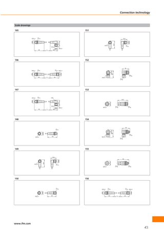 Connection technology



Scale drawings

145                                                                                         151


                   M12 x1        14                                                                                                                  30,5
                 15,5




                                                                                                                                                                  15,5
                                                                              26,5




                                                                                                                                   36,5
                                                                                                           M12x1
                                                                                                                                                              14
                                                             14
                                                                 15,5              M12x1
                                49                  L        36,5




146                                                                                         152


                                                                                                                                                        35

                  M12 x1        14                                     14      M12 x1




                                                                                                                         21
                                                                                     15,5
                 15,5




                                                                                                                              38
                                                                                                                                                                           19
                                49                  L             45                               M12 x1
                                                                                                                                                19




147                                                                                         153


                   M12 x1        14                     LED
                                                                                                                                                52,5
                 15,5




                                                                              26,5




                                                                                                                    21
                                                             14
                                                                 15,5              M12x1                 M12 x1                           19                             19
                                49                  L        36,5




148                                                                                         154


                                                                                                                                                        40
                                                                        14
                                                                                                                         21
                                      15,5




                                                                                                                              38




                                                                                                                                                                              19
                           M12 x1                        49                                        M12 x1
                                                                                                                                                19




149                                                                                         155


                                                         26,5
                                                                                                                                                 58
                                                                            15,5
                                             36,5




                                                                                                                    21




                        M12x1
                                                                        14
                                                                                                         M12 x1                           19                             19




150                                                                                         156



                                                                        14                         M12 x1          14                                        14      M12 x1
                                                                                                                                                                         15,5
                                      15,5




                                                                                                  15,5




                        M12 x1                          45                                                         49                     L            45




www.ifm.com
                                                                                                                                                                                   43
 