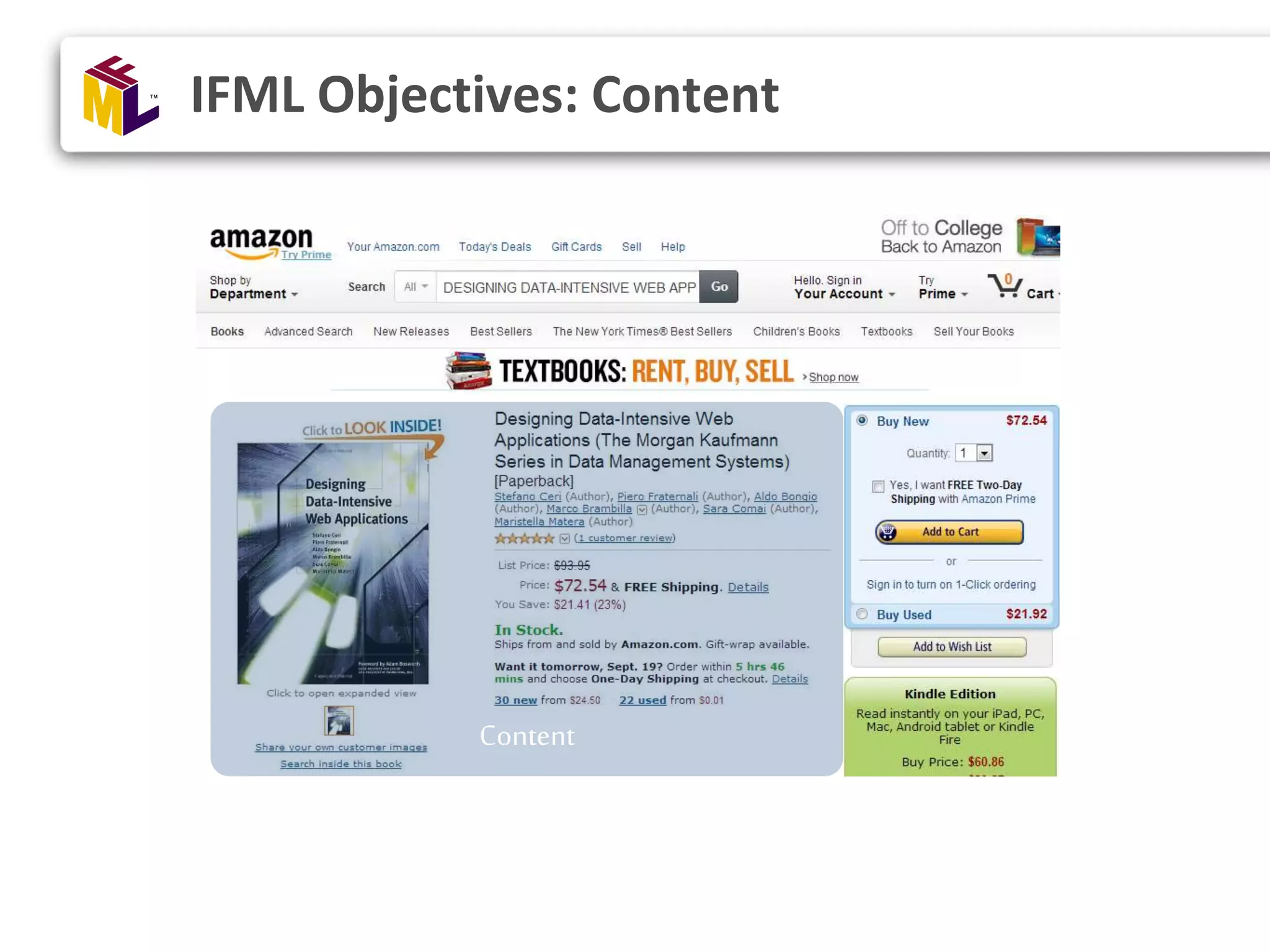 IFML Objectives: Content Content 