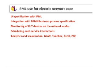 UI	
  speciﬁca(on	
  with	
  IFML	
  
Integra(on	
  with	
  BPMN	
  business	
  process	
  speciﬁca(on	
  
Monitoring	
  o...
