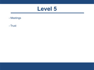 Level 5
- Meetings
- Trust
 