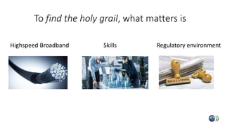 To find the holy grail, what matters is
SkillsHighspeed Broadband Regulatory environment
 