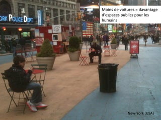 Moins	
  de	
  voitures	
  =	
  davantage	
  
d’espaces	
  publics	
  pour	
  les	
  
humains	
  
New-­‐York	
  (USA)	
  
 