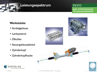 Werkstücke
      • Kurbelgehäuse
      • Lenksysteme

      • Ölkühler

      • Steuergehäusedeckel

      • Zylinderkopf

      • Zylinderkopfhaube




16.02.2011                    (c) 1992-2010 CADENAS GmbH | Thomas Lang   11
 
