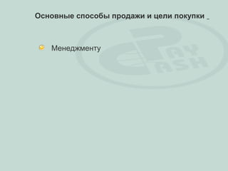 Основные способы продажи и цели покупки



   Менеджменту
 