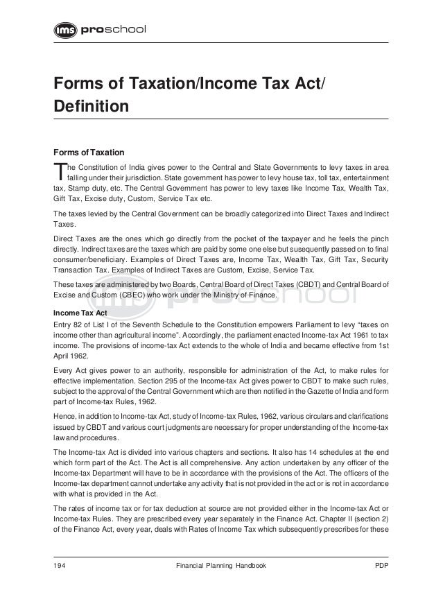 Forms of taxation tax act & definition