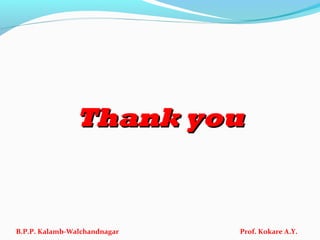 Thank youThank you
B.P.P. Kalamb-Walchandnagar Prof. Kokare A.Y.