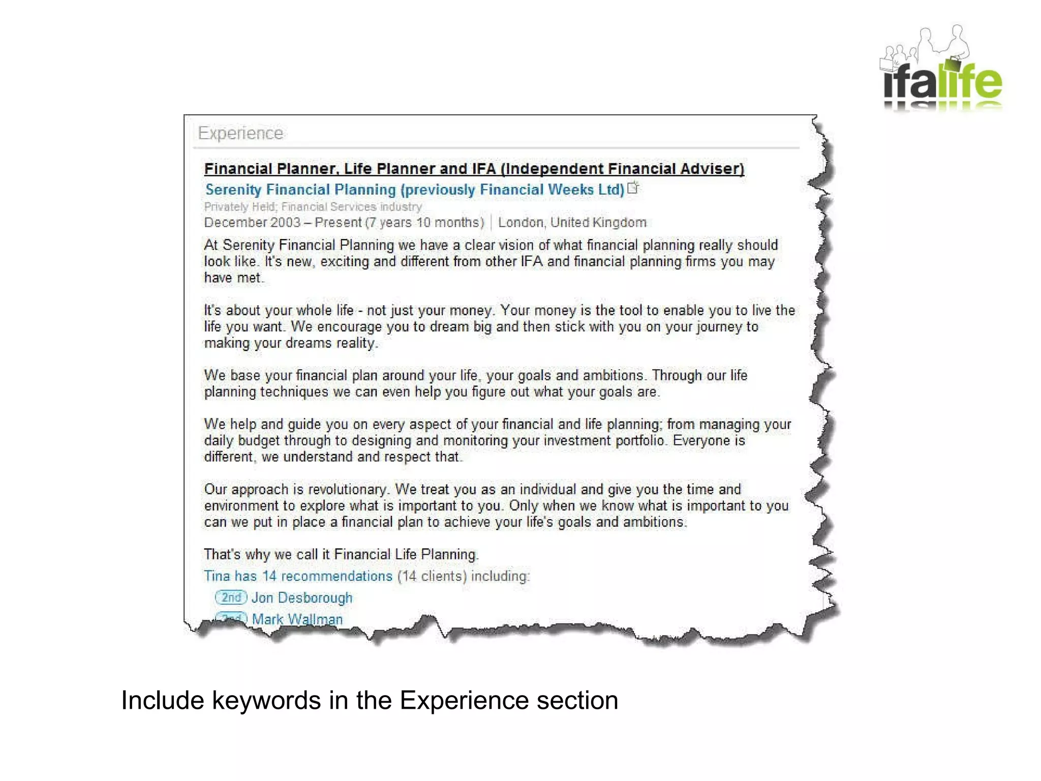 Include keywords in the Experience section 