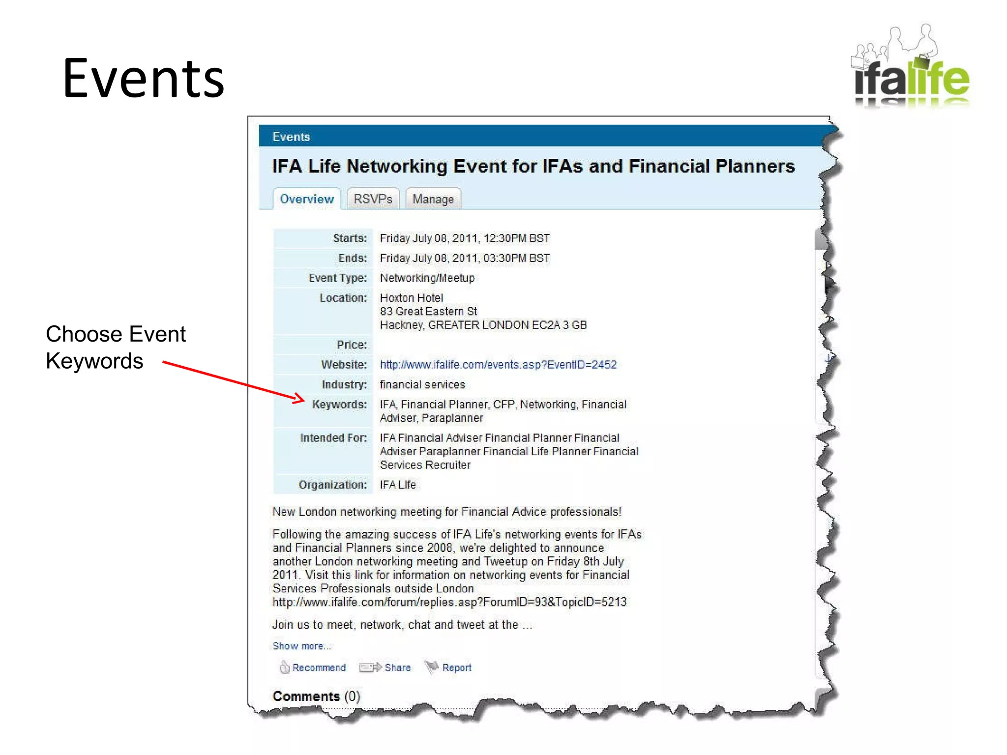 Events Choose Event Keywords 
