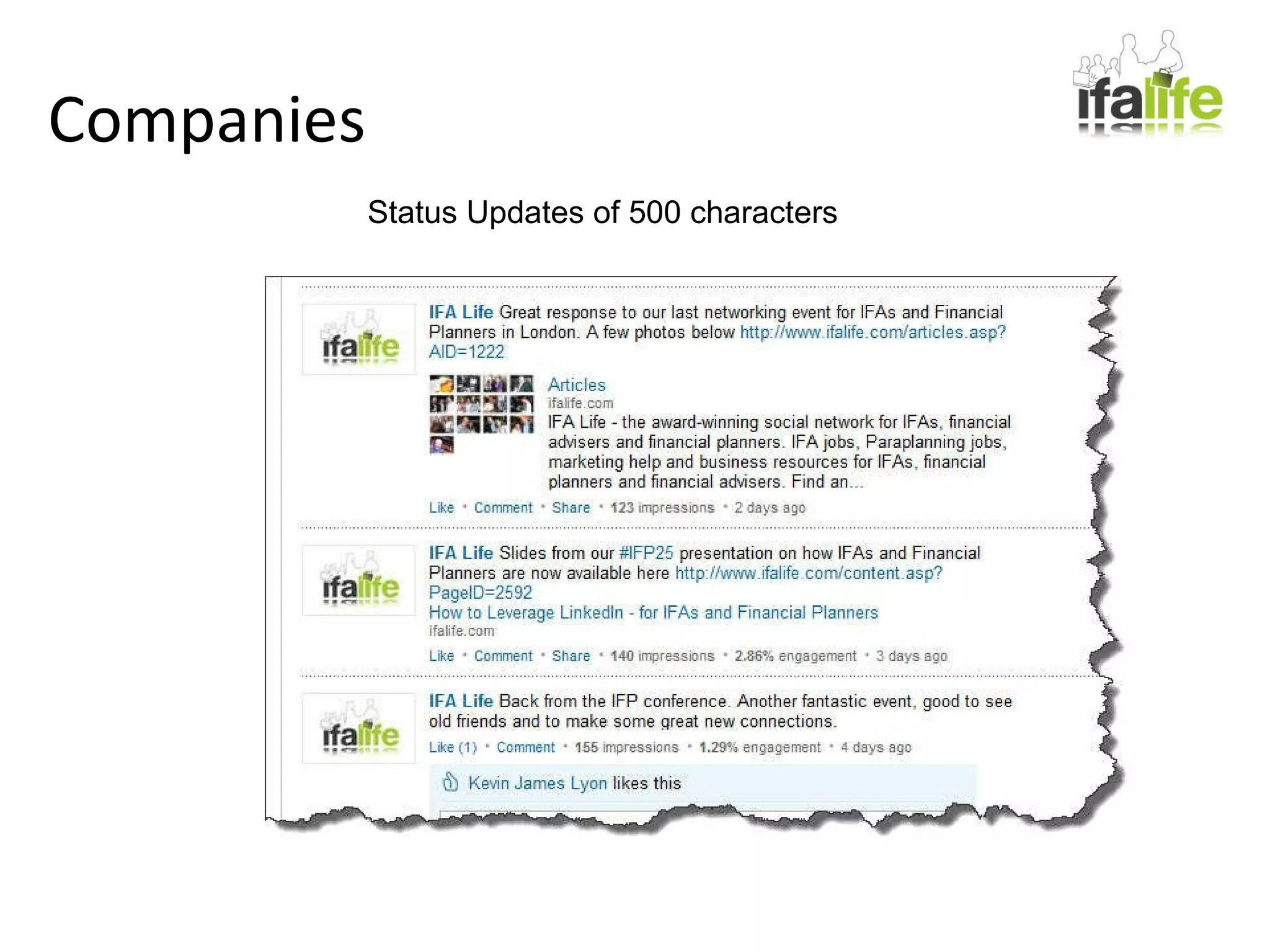 Companies Status Updates of 500 characters 