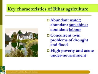 International Food Policy Research Institute 
Key characteristics of Bihar agriculture 
Abundant water; abundant sun shin...