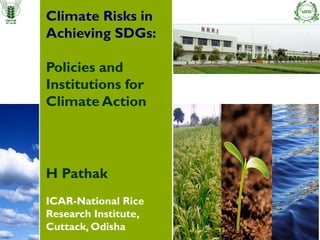 H Pathak
ICAR-National Rice
Research Institute,
Cuttack, Odisha
Climate Risks in
Achieving SDGs:
Policies and
Institutions for
Climate Action
 