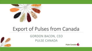 Export of Pulses from Canada
GORDON BACON, CEO
PULSE CANADA
 