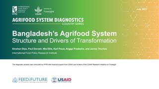 Bangladesh’s Agrifood System
Structure and Drivers of Transformation
Xinshen Diao, Paul Dorosh, Mia Ellis, Karl Pauw, Angga Pradesha, and James Thurlow
International Food Policy Research Institute
This diagnostic analysis was conducted by IFPRI with financial support from USAID and funders of the CGIAR Research Initiative on Foresight.
July 2023
 