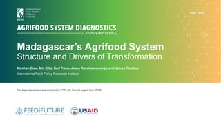 Madagascar’s Agrifood System
Structure and Drivers of Transformation
Xinshen Diao, Mia Ellis, Karl Pauw, Josee Randriamamonjy, and James Thurlow
International Food Policy Research Institute
This diagnostic analysis was conducted by IFPRI with financial support from USAID.
July 2023
 