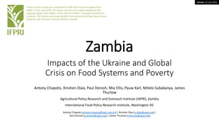 Version: 23 June 2022
Zambia
Impacts of the Ukraine and Global
Crisis on Food Systems and Poverty
Antony Chapoto, Xinshen Diao, Paul Dorosh, Mia Ellis, Pauw Karl, Mitelo Subakanya, James
Thurlow
Agricultural Policy Research and Outreach Institute (IAPRI), Zambia
International Food Policy Research Institute, Washington DC
These country studies are conducted by IFPRI with financial support from
BMGF, FCDO, and USAID. All studies use data and models developed with
ongoing support from BMGF, USAID and the CGIAR’s “Foresight and Metrics”
initiative. The Zambia case study benefits from working with Agricultural Policy
Research and Outreach Institute (IAPRI) in Zambia.
Antony Chapoto (antony.chapoto@iapri.org.zm) | Xinshen Diao (x.diao@cgiar.org) |
Paul Dorosh (p.dorosh@cgiar.org) | James Thurlow (j.thurlow@cgiar.org)
 