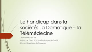 Le handicap dans la
société: La Domotique – la
Télémédecine
Jean-Noël AMATO
Institut de Formation aux Professions de Santé
Centre Hospitalier de Fougères
 