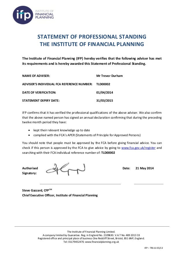 Statement of Professional Standing (IFP)