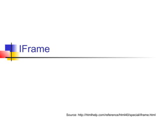 IFrame
Source: http://htmlhelp.com/reference/html40/special/iframe.html
 