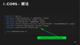 54
1. CORS - 解法
let all source can access api.js
 
