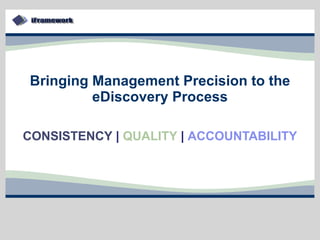 Bringing Management Precision to the eDiscovery Process CONSISTENCY  |  QUALITY  |  ACCOUNTABILITY 