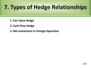 7. Types of Hedge Relationships
1. Fair Value Hedge
3. Net Investment in Foreign Operation
2. Cash Flow Hedge
150
 
