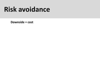 Risk avoidance
Downside = cost
 