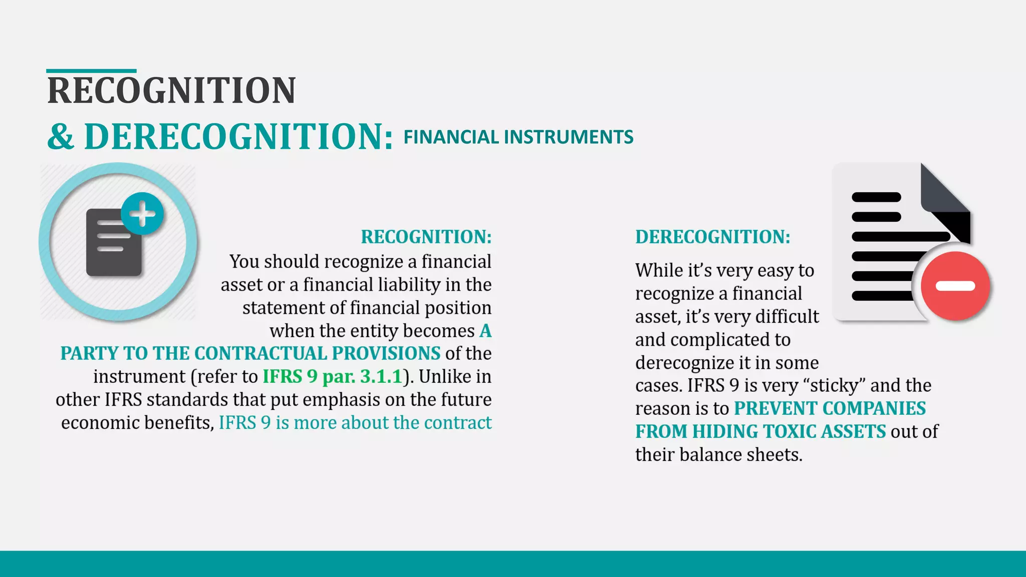RECOGNITION
& DERECOGNITION: FINANCIAL INSTRUMENTS
 