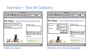 Exemplo	– Tela	de	Cadastro
Web	site	Inicial Web	Site	com	Tela	de	Cadastro 33
 
