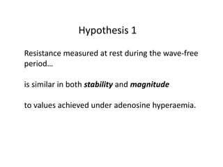 Resistance measured at rest during the wave-free
period…
is similar in both stability and magnitude
to values achieved under adenosine hyperaemia.
Hypothesis 1
 