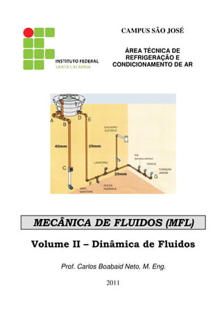 CAMPUS SÃO JOSÉ
ÁREA TÉCNICA DE
REFRIGERAÇÃO E
CONDICIONAMENTO DE AR
MECÂNICA DE FLUIDOS (MFL)
Volume II – Dinâmica de Fluidos
Prof. Carlos Boabaid Neto, M. Eng.
2011
 