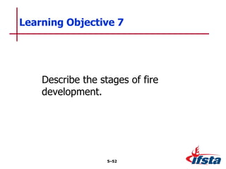 Describe the stages of fire
development.
Learning Objective 7
5–52
 