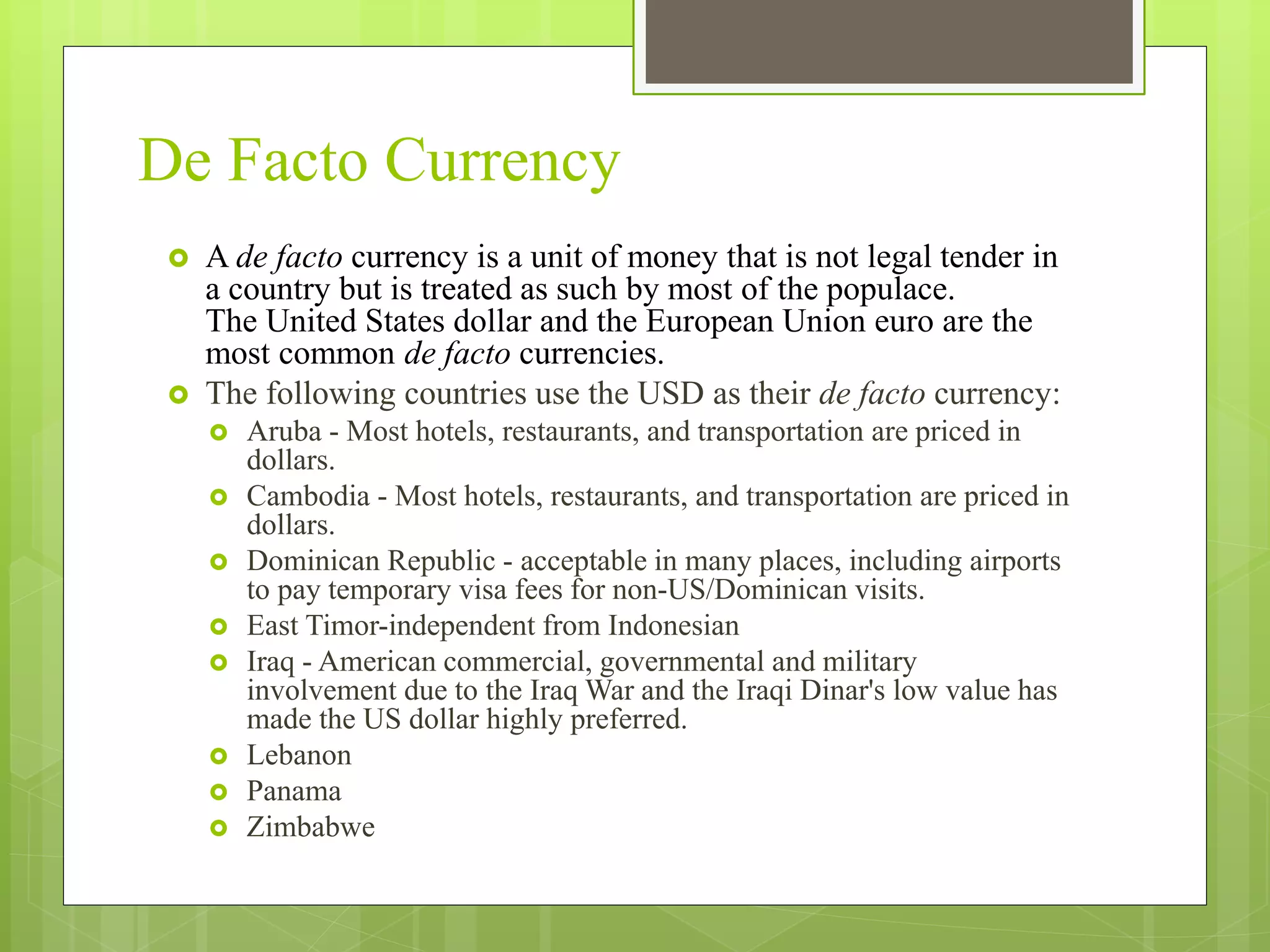 USD,is it still the de facto world currency? | PPTX