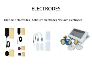 ELECTRODES
Pad/Plate electrodes Adhesive electrodes Vacuum electrodes
 