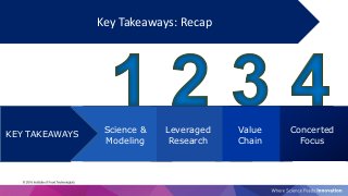 35
Key Takeaways: Recap
KEY TAKEAWAYS
Sample #
KEY TAKEAWAYS Science &
Modeling
Value
Chain
Leveraged
Research
Concerted
F...