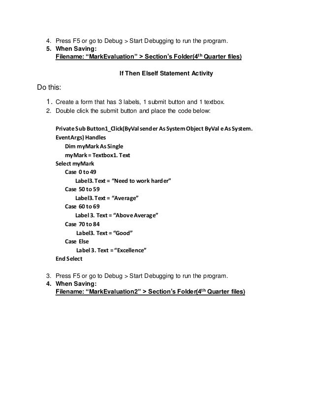 If then statement activity