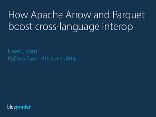 Uwe L. Korn
PyData Paris 14th June 2016
How Apache Arrow and Parquet
boost cross-language interop
 